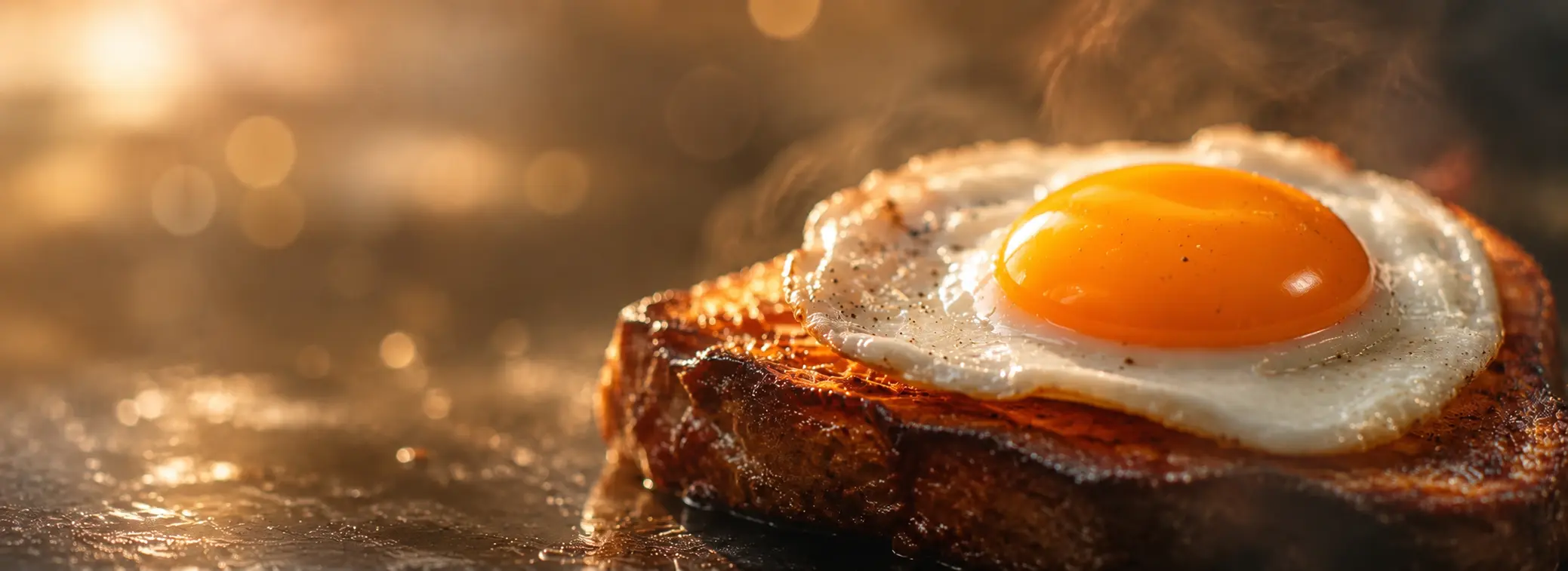 Fresh fried egg on toasted bread